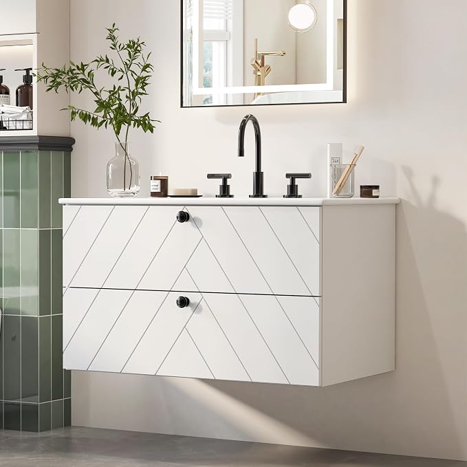 Floating Vanity with Sink 30", Bathroom Vanities Cabinet with White Ceramic Sink by Mepplzian