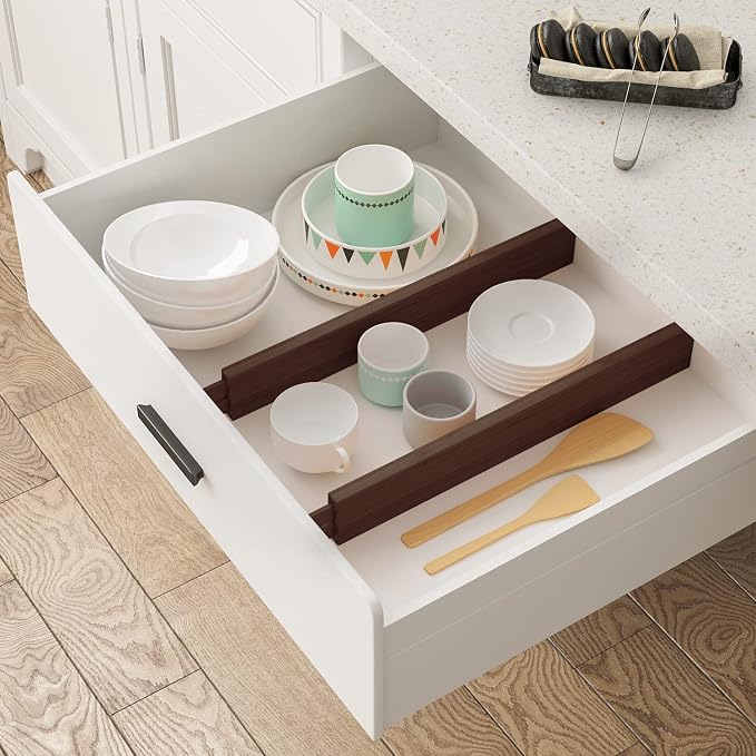 BAMEOS Drawer Divider, Expandable Bamboo Separators Adjustable Utensil Knife - Image 3