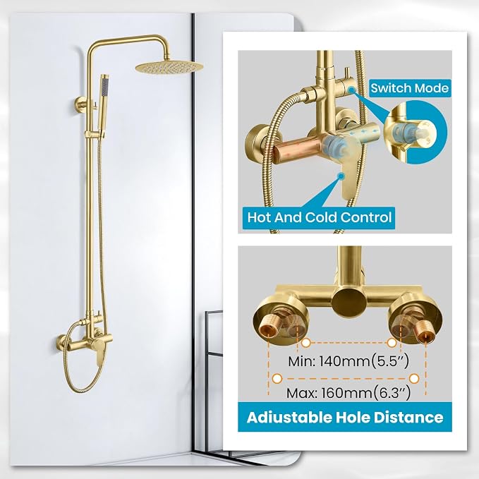 gotonovo Outdoor Shower Fixtures SUS304 Stainless Steel Rain Shower Kit Faucet - Image 4