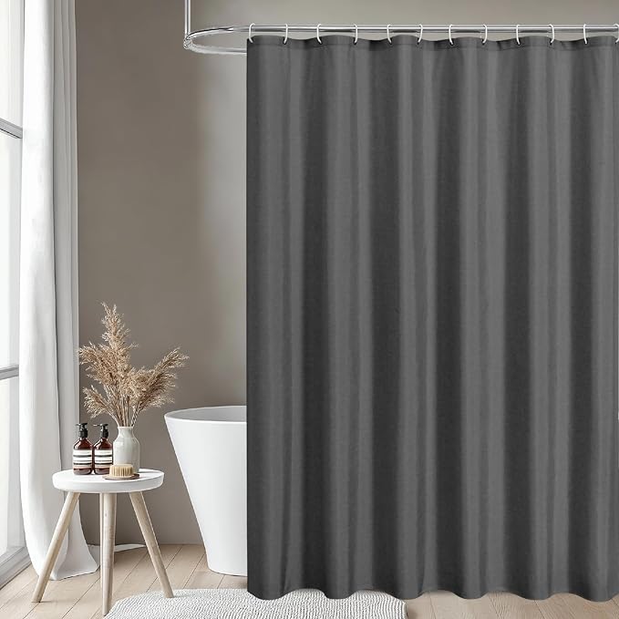 2-in-1 Waterproof Extra Long Fabric Shower Curtain or Liner, Linen Textured - Image 2