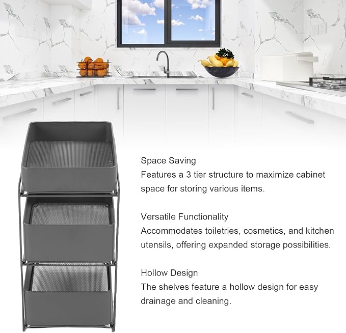 Asixxsix 3 Tier Under Sink Organizer, Pull Out Kitchen & Bathroom Storage - Image 4