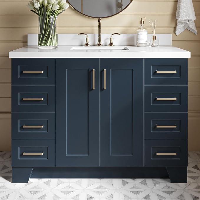 ARIEL 49" Midnight Blue Bathroom Vanity 1.5" Edge Pure White Quartz Countertop by Ariel