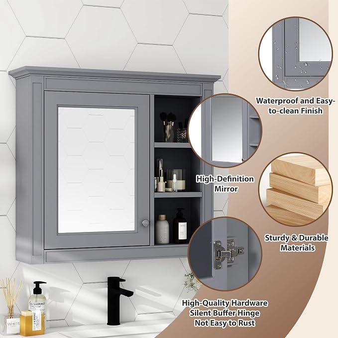 30'' x 28'' Medicine Cabinet, Wall Mounted Bathroom Storage Cabinet, Modern - Image 3