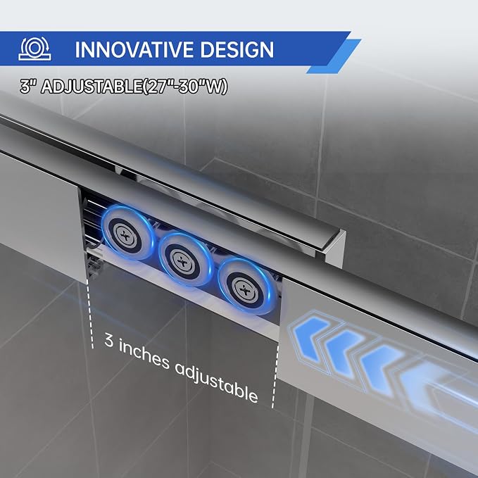 27-30" W x 72" H Pivot Swing Glass Shower Doors, 180° Rotating Retractable - Image 6