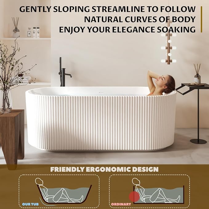 59 Inch Acrylic Freestanding Bathtub, Deep Soaking Tub - Image 4