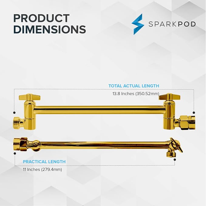 SparkPod 11" Solid Brass Shower Head Extension Arm - Image 2