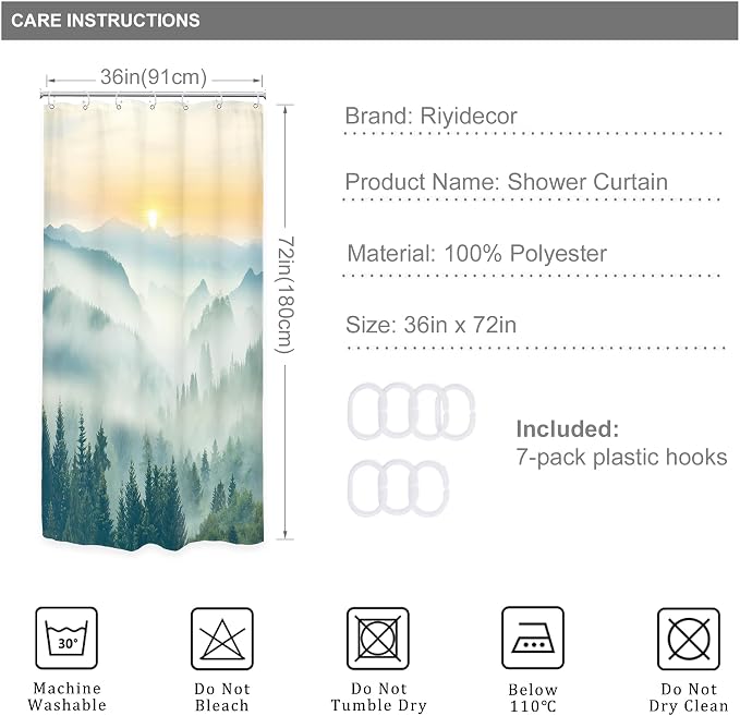 Riyidecor Small Stall Mountain Shower Curtain 36Wx72H Inch RV Narrow Green - Image 4