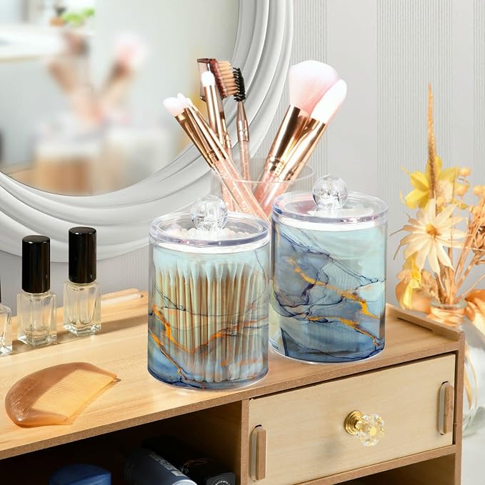 MNSRUU 4 Pack Qtip Holder Organizer Dispenser Teal Blue Marble Bathroom - Image 6