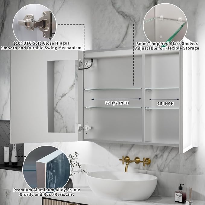 GroGro LED Lighted Bathroom Medicine Cabinet - Image 5