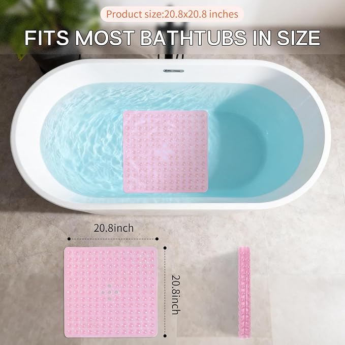 Anti-Slip Bathtub Shower mat, 20.8×20.8（Approximately 53×53cm） inch Soft - Image 3