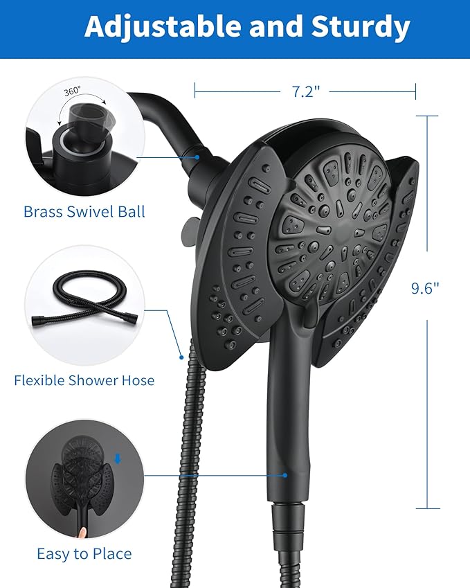 2-in-1 Shower Head with Handheld Combo: 2.5GPM Rainfall & Handheld Shower Head - Image 5