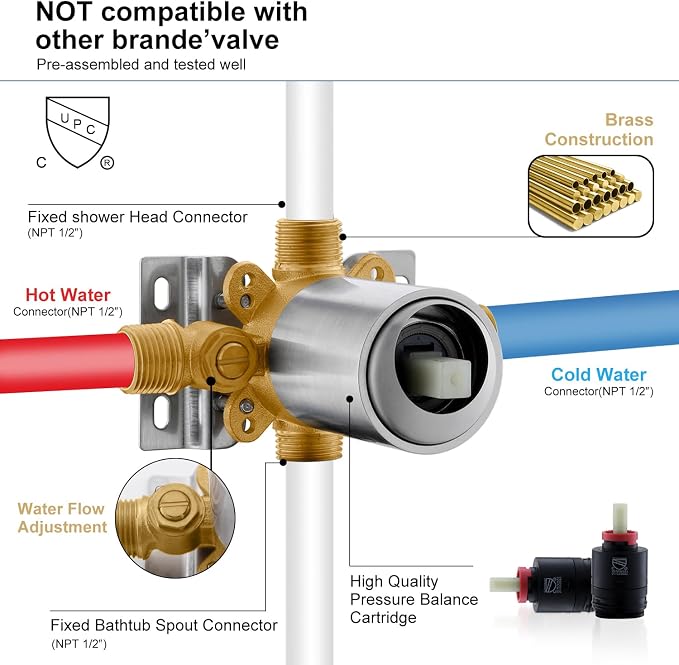 KENES Brushed Nickel Tub Shower Faucet Set Complete, Tub and Shower Trim Kit - Image 7