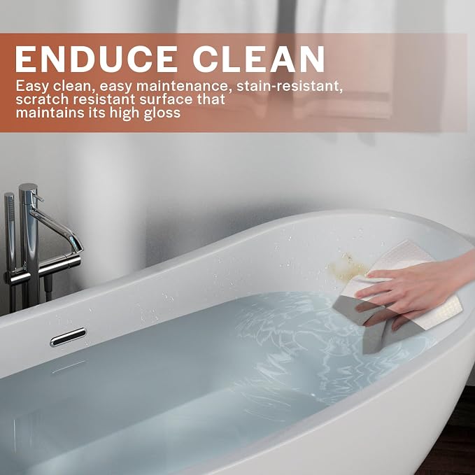 Empava 69" Freestanding Tub, Acrylic Contemporary Soaking White Tub - Image 7