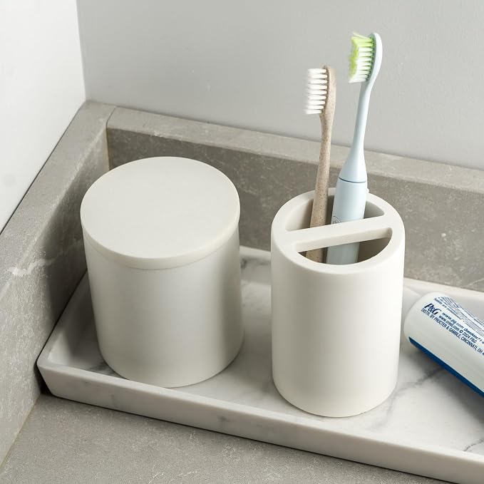 White Toothbrush Holder for Bathrooms – Modern Resin Countertop Organizer - Image 2