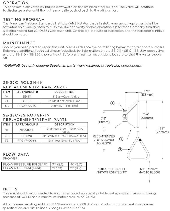 Speakman SE-227 Lifesaver Horizontal Supply Emergency Shower - Image 6