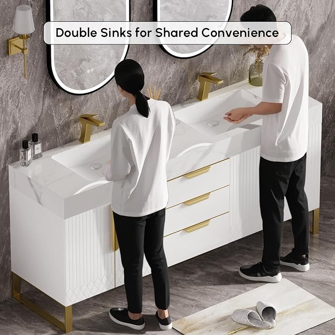 homary 59" Freestanding Bathroom Vanity Set, Floor-Mounted Double Sink Bathroom - Image 4