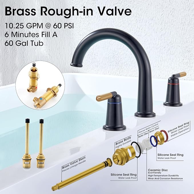 Black & Rose Gold Roman Bathtub Faucet Set - Image 4
