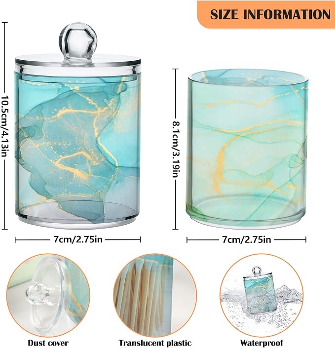MNSRUU 4 Pack Qtip Holder Organizer Dispenser Modern Art Marble Teal Bathroom - Image 3