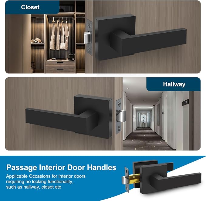 Passage Door Lever, 10 Pack Matte Black Interior Door Handles - Image 3