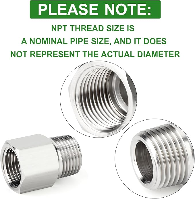 TAISHER 10PCS 304 Stainless Steel Pipe Fitting, 1/2" NPT Male x 1/2" NPT Female - Image 4
