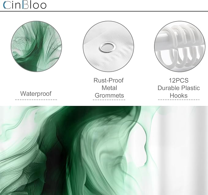 Cinbloo Green Shower Curtain 60Wx72H Abstract Marble Ombre Modern Ink Texture - Image 6