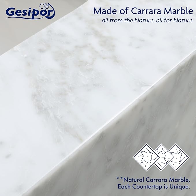Gesipor Bathroom Carrara Marble Vanity - Image 4