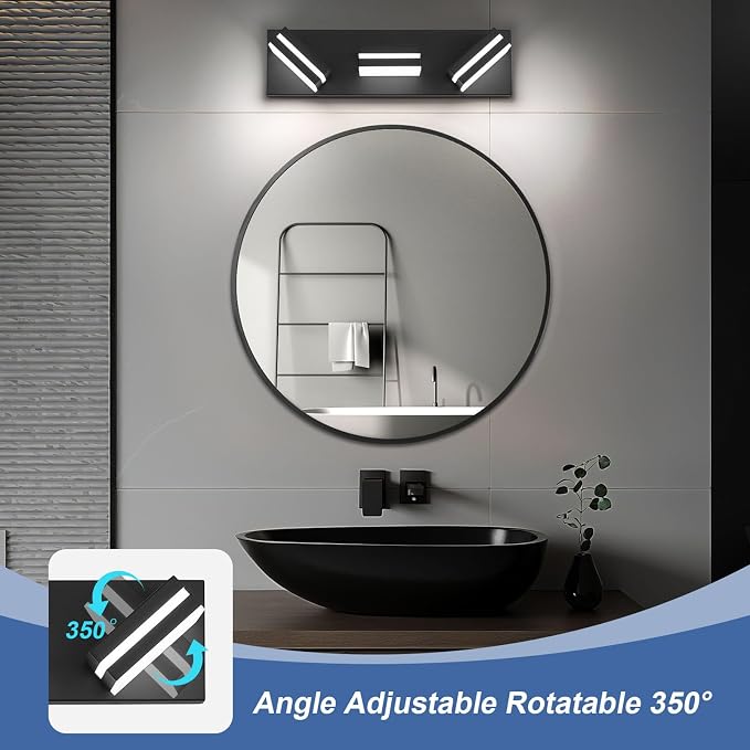 Modern LED Small Bathroom Lights Fixtures, Metal Black Acrylic Wall Lighting - Image 2