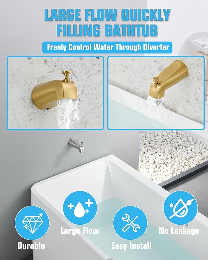 Tub Spout with Diverter, Slip On Bathtub Spout Fits 1/2'' Copper Tube, Bathroom - Image 2
