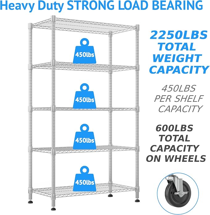 Homdox Heavy Duty Storage Shelves, 5 Tier Wire Shelving Unit - Image 4