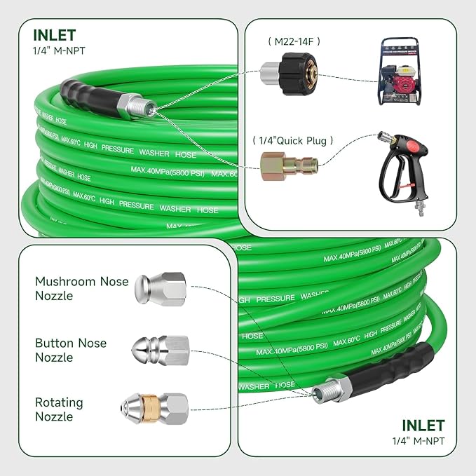 Sewer Jetter Kit for Pressure Washer 200FT – 5800PSI High-Pressure Drain Cleaner - Image 2