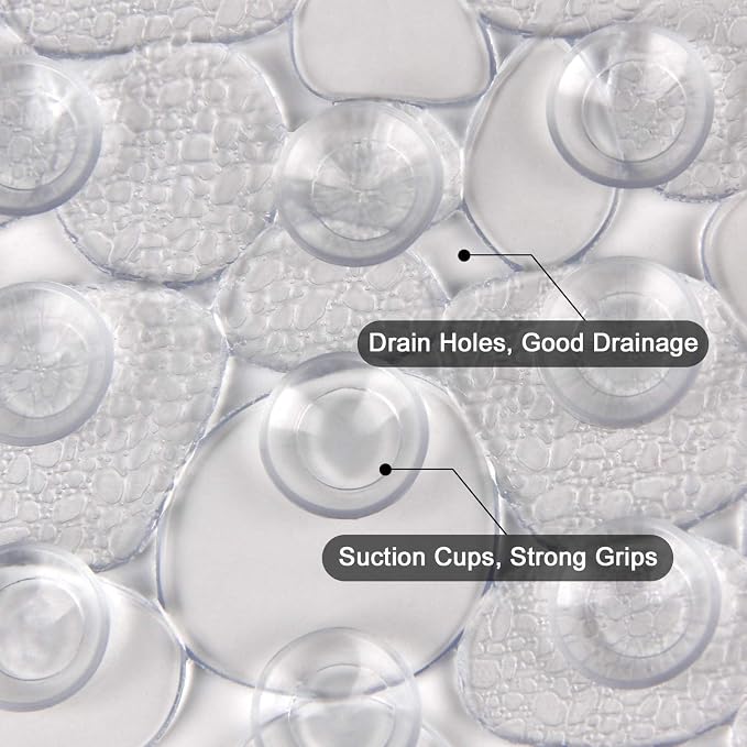 WELTRXE Pebbles Bath Mat Clear Non-Slip Bathtub Mat - Image 7