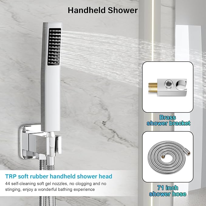 Shower Faucet Set Bathroom Square Rain Shower Head and Handle Set, Wall Mounted - Image 4