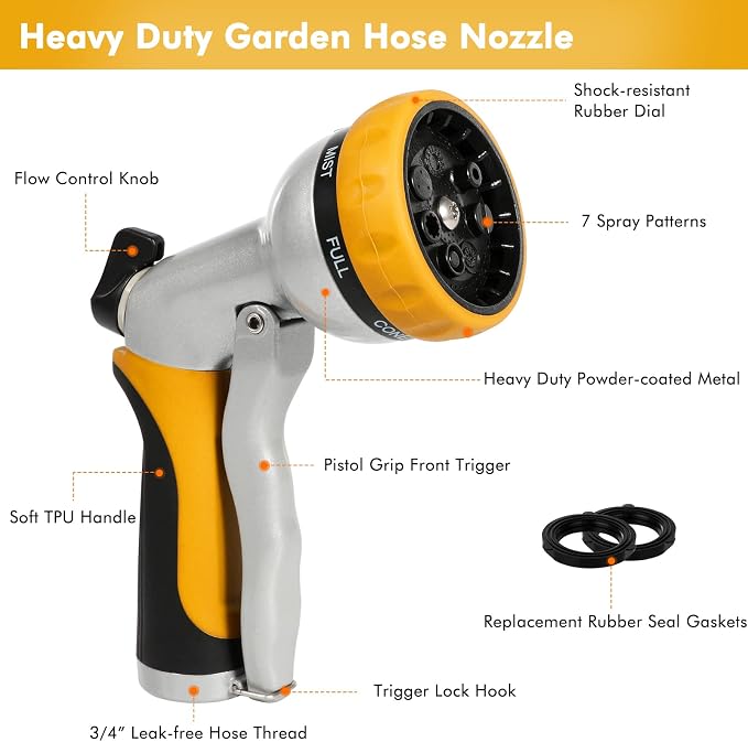 RESTMO Garden Hose Nozzle, Heavy Duty Metal Water Hose Nozzle - Image 2