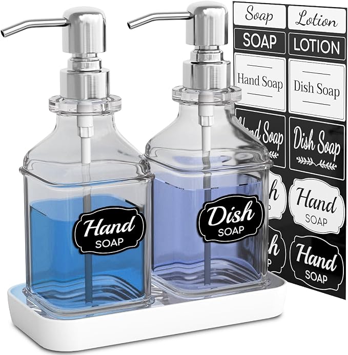 Soap Dispenser - 2 Pack, Antique Design Thick Glass Hand Soap Dispensers by LMQML