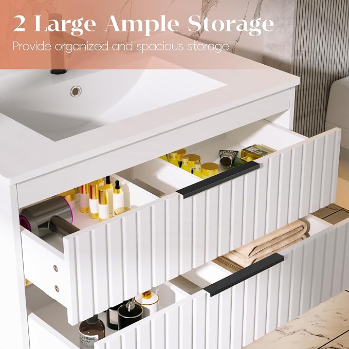 30" Bathroom Vanity with Sink, Floating Vanity Bathroom Sink Cabinet Wall Mount - Image 4