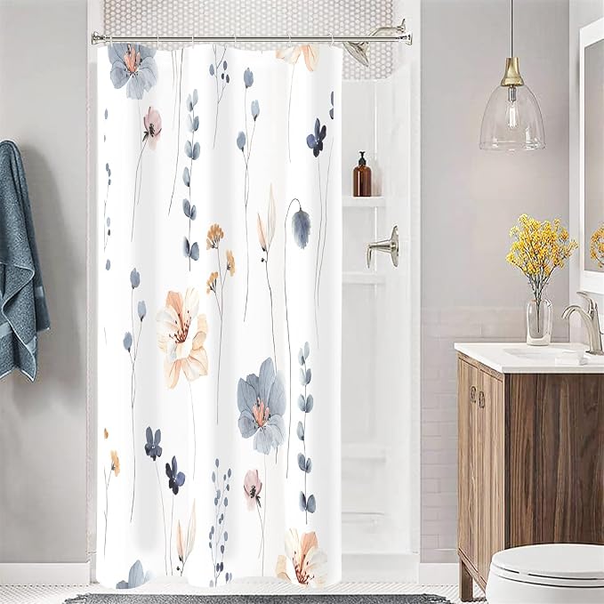 Gibelle Small Stall Shower Curtain 36 x 72, Narrow Half Watercolor Floral by Gibelle