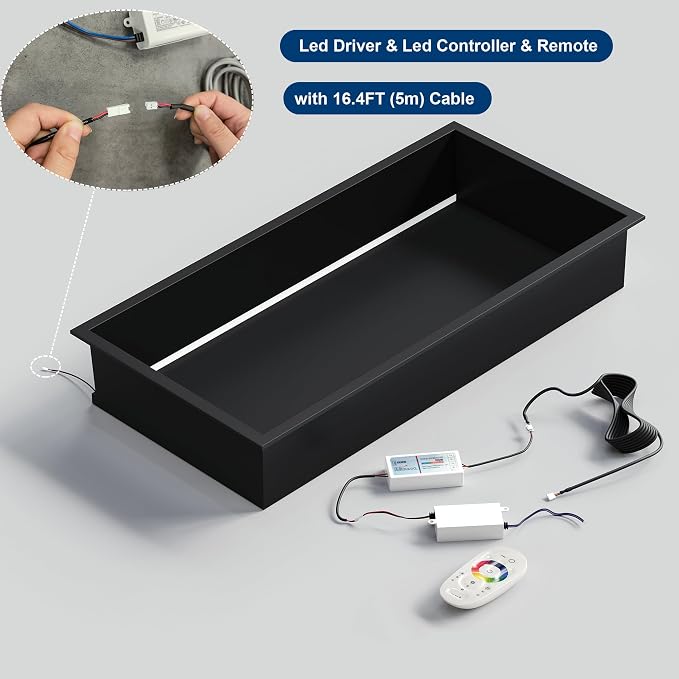 RGB LED Light Shower Niche, Matte Black 24X12 in Stainless Steel Recessed - Image 4