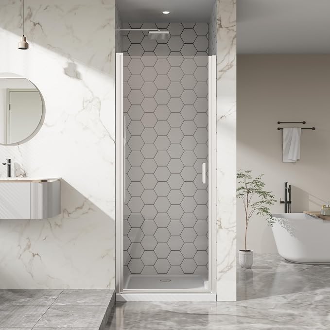 30” x 72” Pivot Shower Door, 1/4 inch Thick Tempered Glass Pivot Swing Shower by Bathenum
