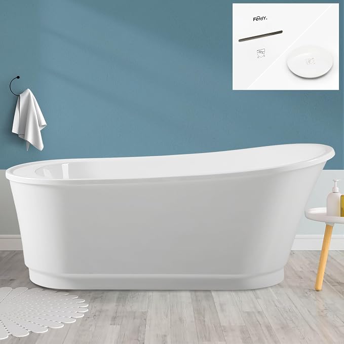 FerdY Langkawi 67" Acrylic Freestanding Bathtub, cUPC Certified, Polished White by FerdY