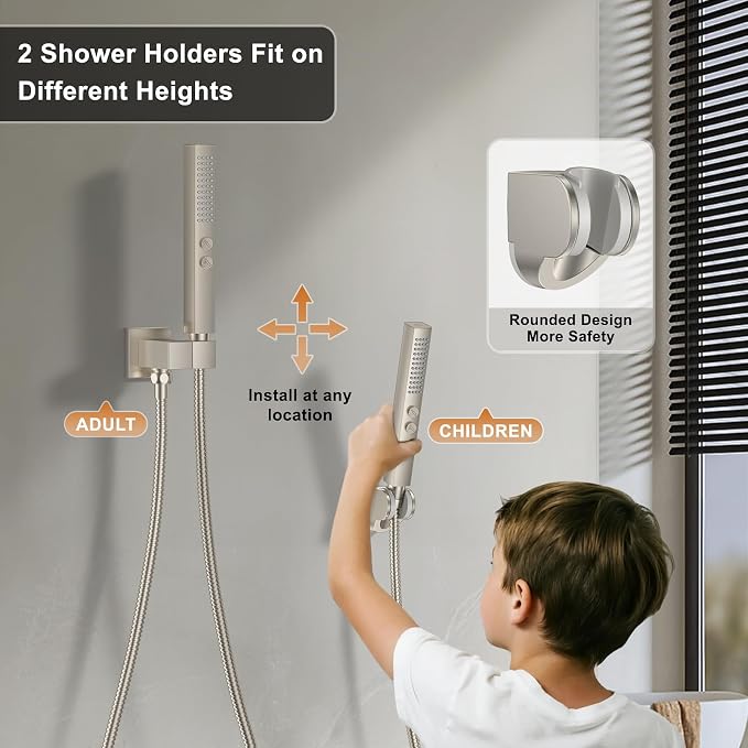 Shower Faucet Set, Wall Mount Shower System 12-inch & 6-inch Dual Shower Head - Image 5