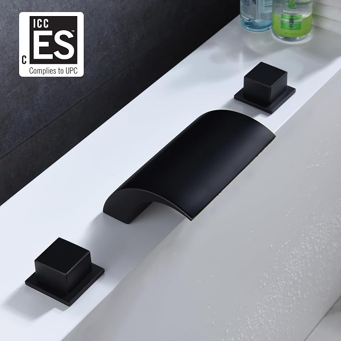 Deck Mount Roman Tub Faucet Matte Black Waterfall Bathtub Faucet Extra High Flow - Image 2