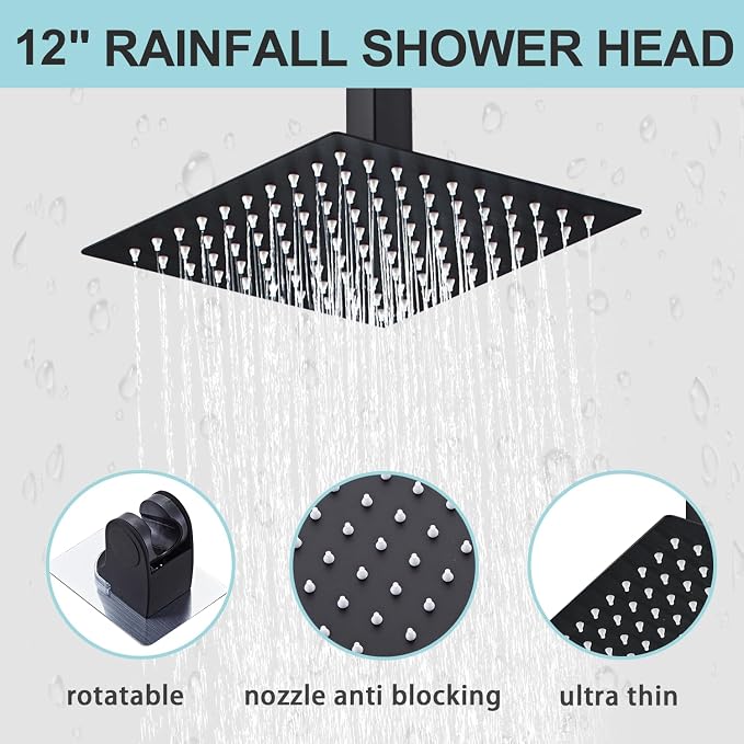 12 Inch Shower Faucet Set, Ceiling Mounted Rainfall Shower System - Image 4
