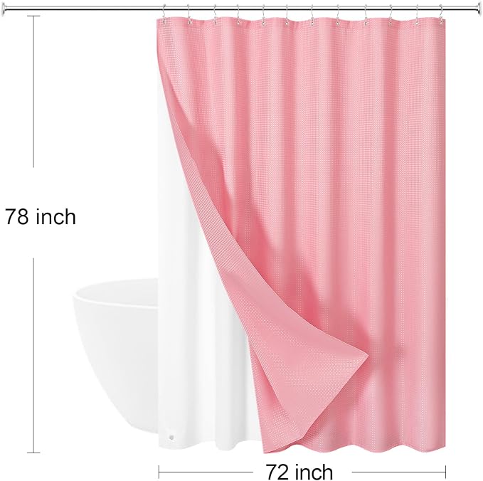 3 in 1 Long Pink Shower Curtain Set-72 W x 78 H, Modern Waffle and PEVA Liner - Image 8