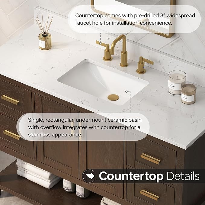 48 Inch Bathroom Vanity with Sink, Farmhouse Storage Cabinet with Drawers & - Image 8