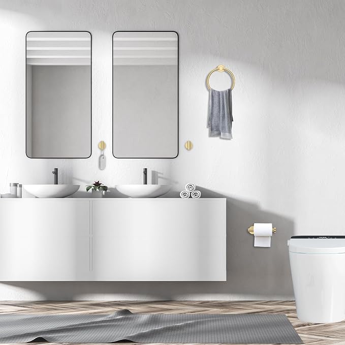 4-Piece Brushed Gold Bathroom Hardware Set, Toilet Paper Holder & 2 Robe - Image 7
