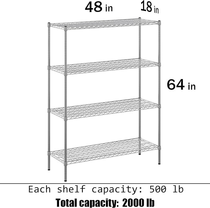 18" Deep x 48" Wide x 64" Height Wire Shelving Kit | 4-Tier | NSF Commercial - Image 3