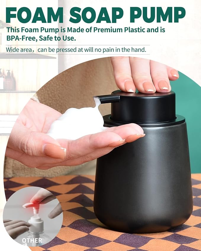 Bosilunlife Ceramic Foaming Soap Dispenser - 12Oz Matte Black Foam Hand Soap - Image 2