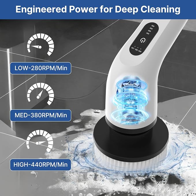 8 in 1 Electric Spin Scrubber for Cleaning Bathroom, 3000mAh Power Scrubber - Image 5