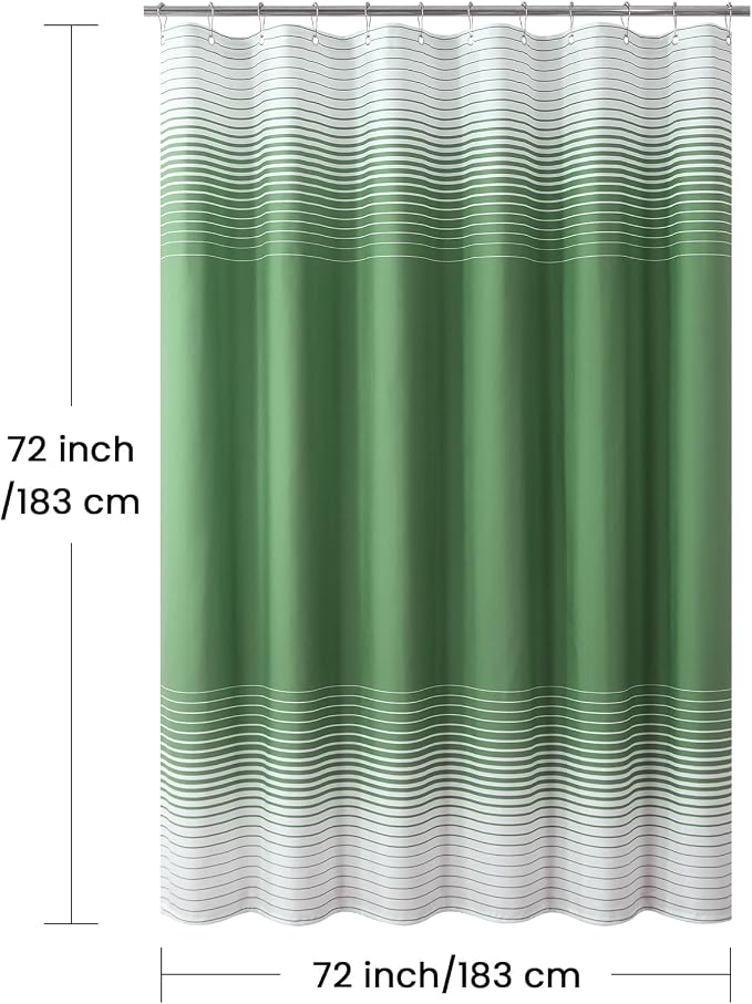 Green Shower Curtain, Sage Green and White Gradient Horizontal Stripe - Image 6