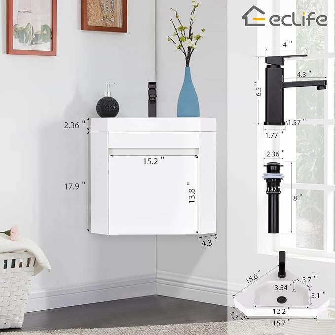 eclife 22" Corner Bathroom Vanity Sink Combo - Image 6